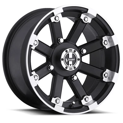 12x8 -10.2 Vision 393 Lock Out 4x115 Matte Black Machined Lip Wheels (Set of 4) - Image 1 of 2