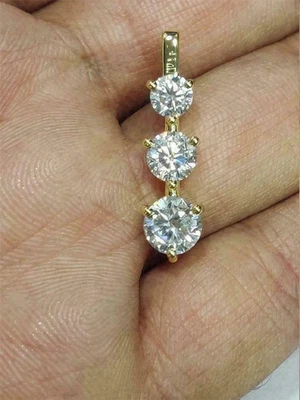 Diamond Journey Pendant 1.45Ct Round Cut VVS1 14K Yellow Gold Finish No Chain - Image 1 of 4