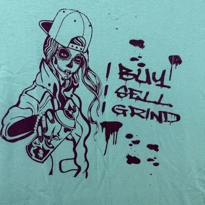 Reseller T Shirt Adult Large Blue Female Skeleton I Buy, I Sell, I Grind Graphic - Image 1 of 4