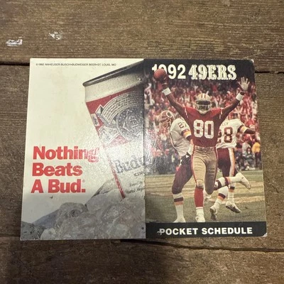 Anuncio de arroz Jerry Budweiser 1992 San Francisco SF 49ers Schedule Foto 1 de 2