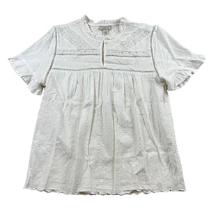 Point Sur Top Womens XXS Crochet Lace Short Sleeve Ruffle Boho Peasant Blouse - Picture 1 of 10