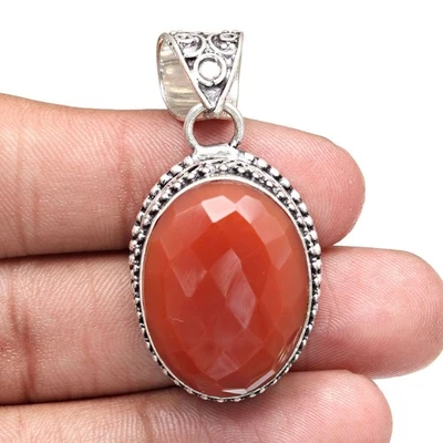 Colgante étnico hecho a mano de plata con piedras preciosas de ónix rojo día de la madre 1,75" Foto 1 de 4