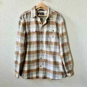 Carhartt Plaid Flannel Loose Fit Shirt Men's Size Medium Tan Gray White - Picture 1 of 5