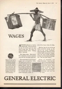 Vintage advertising print General Electric Wages not cheap labor GE art 1925 ad - Picture 1 of 1