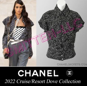 $2,950 CHANEL 22C Black White Dove Ruffle BLOUSE TOP * FR 36 /US 2 ~ PRISTINE - Picture 1 of 17