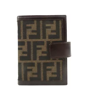 Auth FENDI Zucca Planner Cover Brown Black Canvas Leather 30153 Used - Picture 1 of 24