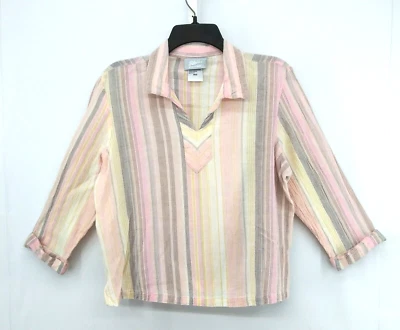 Blair 衬衫女式 M 码多色条纹 3/4 袖领套衫上衣 — 第 1/4 张图片