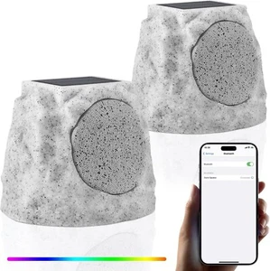Wireless Bluetooth Rock Speakers Outdoor Waterproof Solar Powered w. RGB Light - Picture 1 of 10