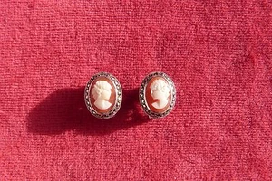 Boucles d'oreilles pince clip's CAMÉ et MARCASSITE très bon état French jewel. - Picture 1 of 4