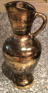Vintage Stangl MCM Signed Art Pottery Vase Pitcher Antique Gold 22KT Black 4033 - Picture 1 of 7
