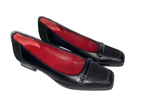 Amalfi Ranconi Italian Black Leather Block Heel Pumps Loafer Dress Shoes 6N - Picture 1 of 13