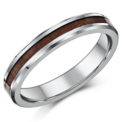 Anillo de boda de titanio de 4 mm para damas incrustación de madera genuina con grano de boda Foto 1 de 2