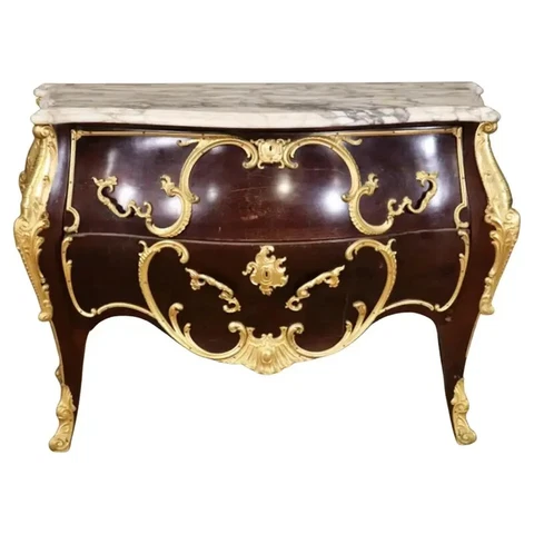 Fine Quality Antique Bronze Mounted Marble Top Louis XV French Commode Cover