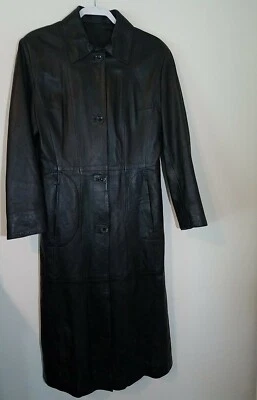  Abrigo largo plumero de cuero negro para mujer Vera Pelle de colección hecho en Italia talla grande Foto 1 de 4