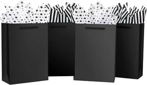 OfficeCastle 4 Pack Black Gift Bags with Tissue Medium (Pack of 4),  - Picture 1 of 7