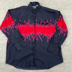 Vintage Fire Flame Western Shirt Men XL Black Red Button Up Brooks & Dunn 90s * - Picture 1 of 15