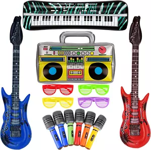 10 Pcs Inflatable Rock Star Toy Set Inflatable Guitar Piano Party Props for Conc - Picture 1 of 12