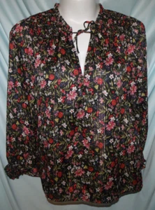 Old Navy mehrfarbige geblümte Langarmbluse mit Schlüssellochausschnitt Gr. XL (G2J) - Bild 1 von 6