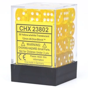 CHESSEX TRANSLUCENT 12mm 36 D6 YELLOW & WHITE DICE FOR MTG WARHAMMER POKEMON - Picture 1 of 3