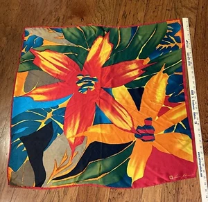 31” Square Anne Klein Scarf Bold Reds Oranges Golds Teals Browns GUC - Picture 1 of 12