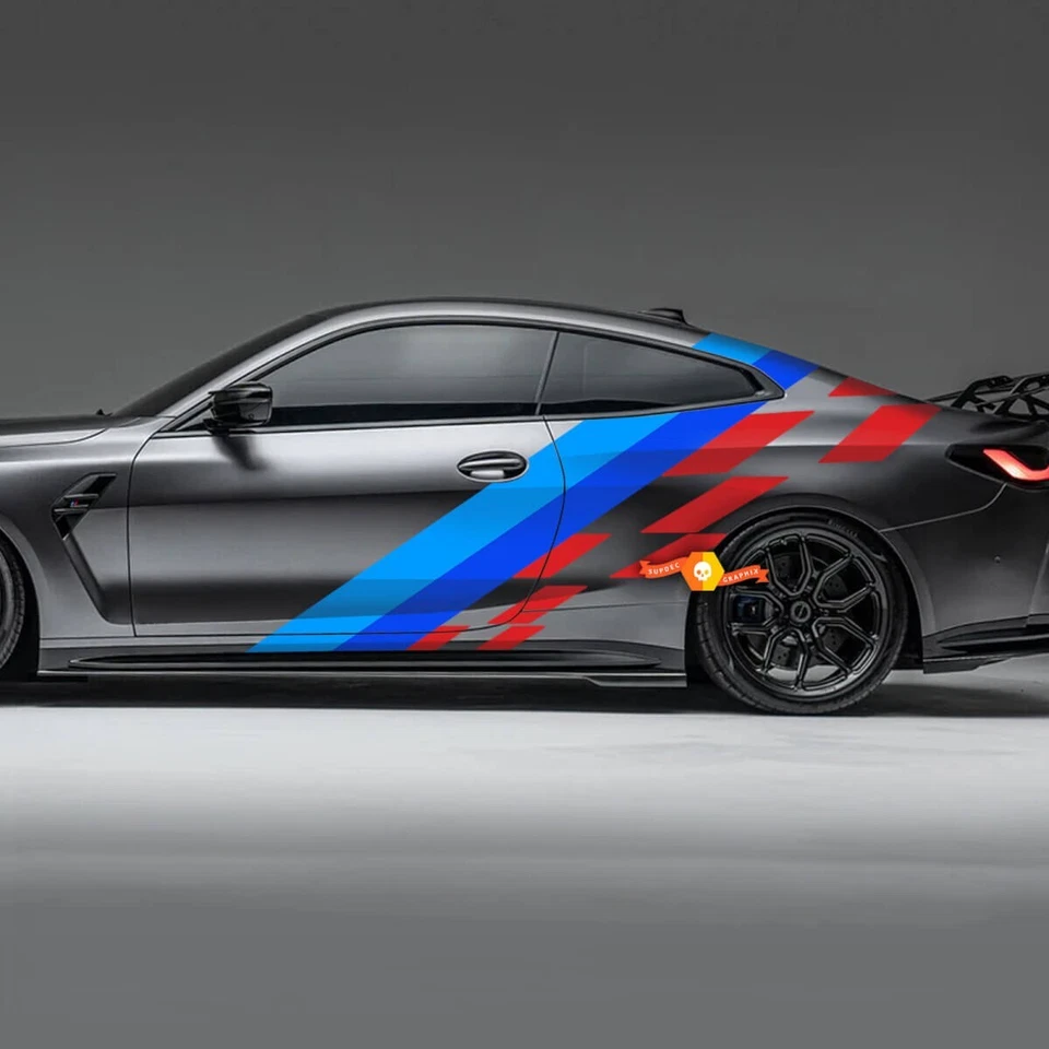 Side M Colors Stripes Checkered Flag Doors Vinyl Decals fit to BMW F/G series — 第 1/1 张图片