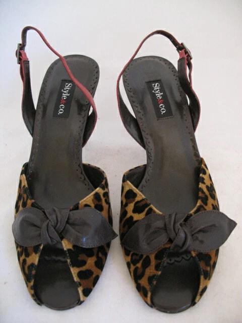 Nuevo Estilo & Co Mujer Zapatos Tacones Altos Sandalias con Cordones Punta Abierta 6 Estampado Animal Foto 1 de 4