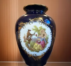 Jarrón miniatura Edite Par Limoges azul cobalto pareja cortejo. 4”H - Imagen 1 de 3