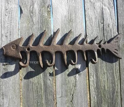 Rustic Metal Work Fish Skeleton Fishing Key Hook Wall Plaque Country Cabin Decor - Image 1 of 3