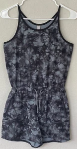 ATHLETA GIRL Sleeveless Ready To Go Romper Tie Dye Black Grey Sz 14 XL Pockets - Picture 1 of 10