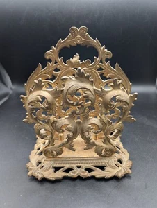 Antique Gold Toned Metal Rococo Intricate Scrollwork Ornate Letter Holder - Picture 1 of 5