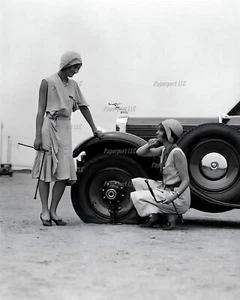 1920s Flapper Girls Changing A Flat 8x10 Photo - Picture 1 of 1