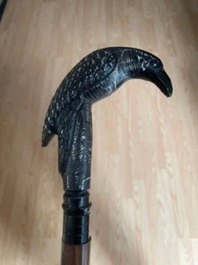 Raro bastone da passeggio vittoriano RAVEN artigianale canna-AL manico steamp... - Foto 1 di 3