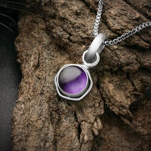 925 Sterling Silver Purple Amethyst Gemstone Ladies Hexagon Cut Pendant Necklace - Imagen 1 de 5