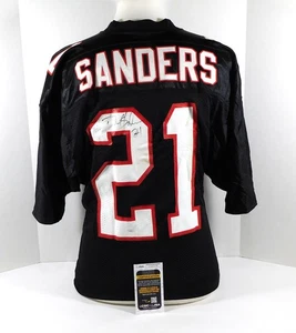 Camiseta deportiva negra firmada emitida por el juego Atlanta Falcons Deion Sanders #21 44 JSA - Imagen 1 de 6