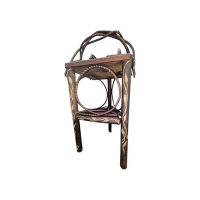 Rustic Twig Plant Stand Folk Art Log Cabin Adirondack Primitive Décor (No Roof) - Image 1 of 4