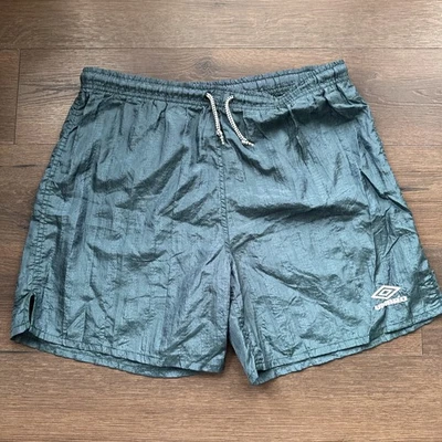 Pantalones Cortos de Fútbol UMBRO Años 90 De Colección Verde Azulado Arrugado Nylon Para Hombres Med BAGGY Foto 1 de 4