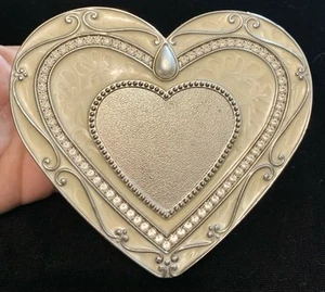 Things Remembered - Silver w Cream/Beige Enamel Jewelry Box w Swarovski Crystals - Picture 1 of 11