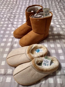 NWT Kids Extremely Me Winter  Faux Fur Lined Cream Clogs Brown Boots Size 13/1 - Picture 1 of 3