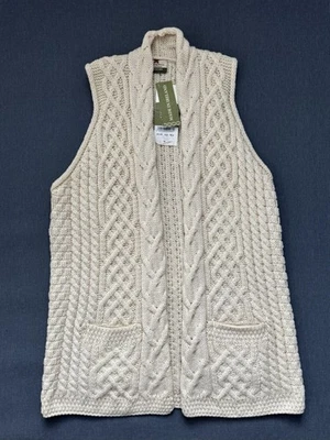 Chaleco Suéter Largo Tejido con Cable Pescador Irlandés Lana Merino Carraig Donn W's Med Foto 1 de 4
