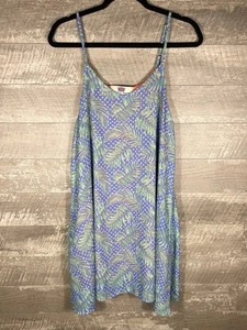 Blau gepunktetes Sommerkleid Palmblatt lockere Passform fließend Größe L Strand Tropical Island - Bild 1 von 24