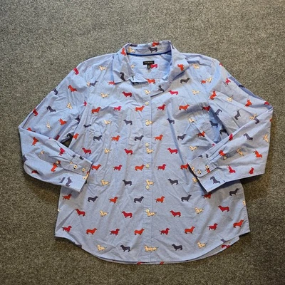 Talbots Top Women XL Blue Dogs Dachsund Hotdog Button Long Sleeve Casual Career - Image 1 of 4