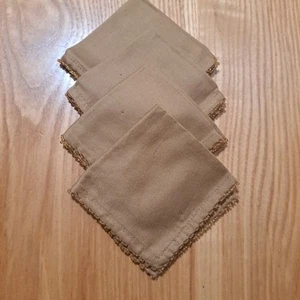 Bead Edge Fabric Napkins Set of Four Gorgeous Gold Color Romantic 7"x7" - Picture 1 of 12