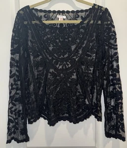 Xhilaration Sheer Embroidered Mesh Blouse Boho Festival Lace Top Size S/M - Picture 1 of 6