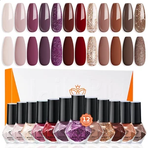 Nail Polish Set 12 Colors Burgundy Red New Year 2025 Nail Polish Set Champagne G - Picture 1 of 12
