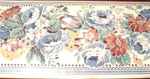 Wallpaper Border Floral Flowers Roses Blue Mauve on Cream 5 1/4 " Wall 0009 NIP - Picture 1 of 2