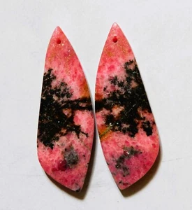 86.05 Cts Natural Rhodonite Drilled Cabochon Match Pair Gemstone 48.6X16.3MM - Picture 1 of 3