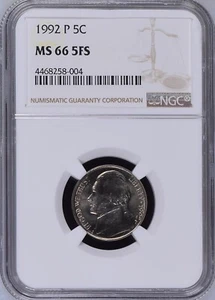 1992-P 5C FS Jefferson Nickel NGC MS66  5FS                  4468258-004 - Picture 1 of 2
