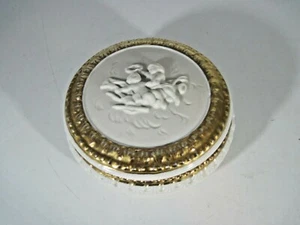 Vintage Japan Trinket Box Ardalt Hand Painted Lenwile China Angels White Gold - Picture 1 of 5