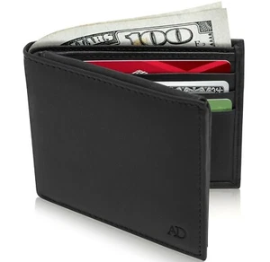 Billeteras plegables delgadas de cuero genuino para hombre con ventana de identificación abatible bloqueo RFID - Imagen 1 de 20
