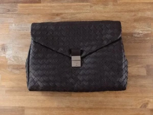 (NO CUSTOMS TAX) BOTTEGA VENETA brown intrecciato leather briefcase document bag - Picture 1 of 13